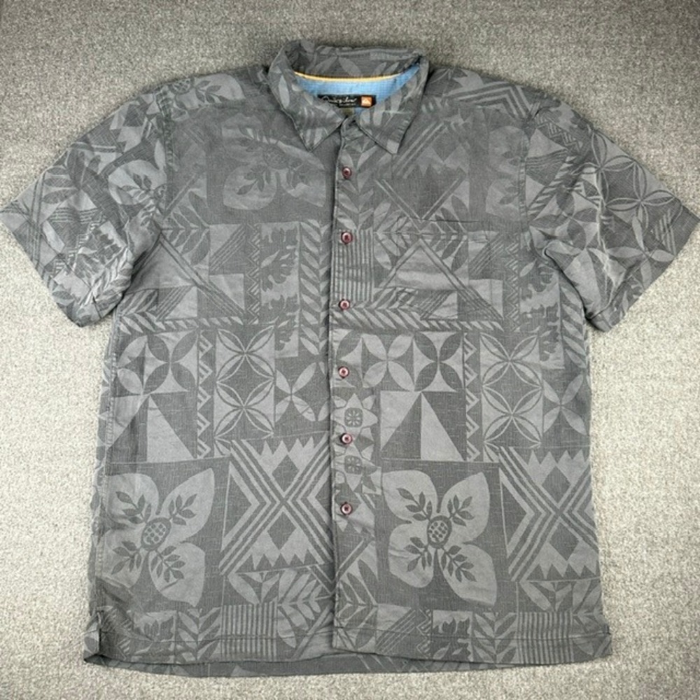 Quiksilver Waterman Mens XL Grey Geometric Floral Button Up Shirt 509818